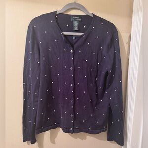 Lauren Ralph Lauren Dark Blue Silk Blend Cardigan with White Accents
